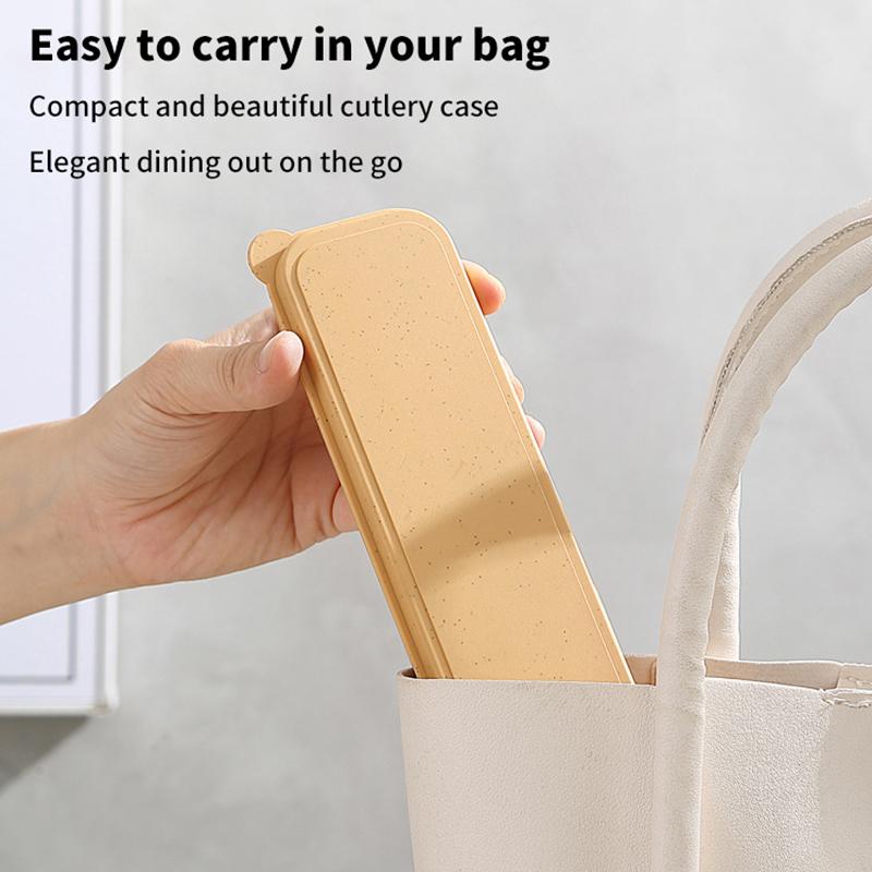 3Pcs Wheat Straw Dinnerware Set Portable Tableware Knife Fork Spoon Eco-Friendly Travel Cutlery Set Utensil Box Chopsticks Set