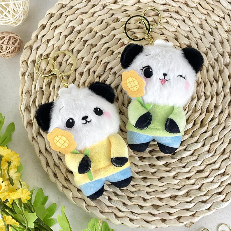 Fashionable Cute Sunflower Panda Keychain Unique Novelty Plush Animal Keychain Exquisite Backpack Decoration Accessories Gifts