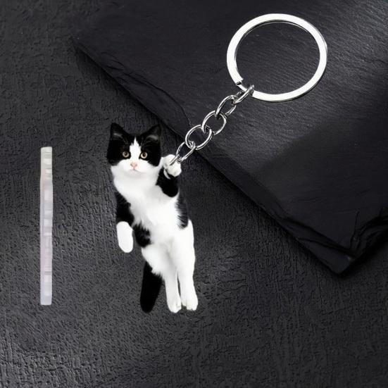 Pendentif Sac 2D Acrylique Plat Noir Blanc Chat Breloque Porte-clés Portable Léger Organisateur de Clés Accessoire Pendentif Sac à Dos