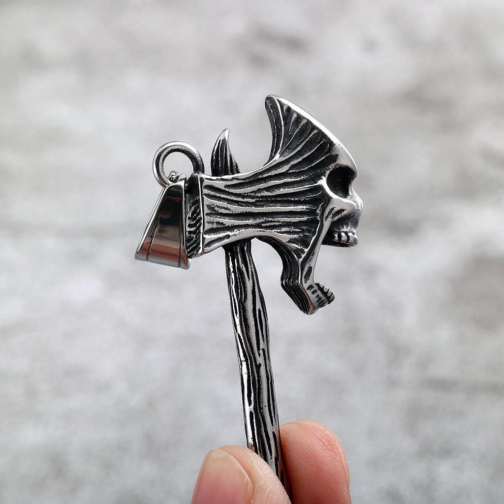 Men's Retro Stainless Steel Skull Axe Pendant Necklace