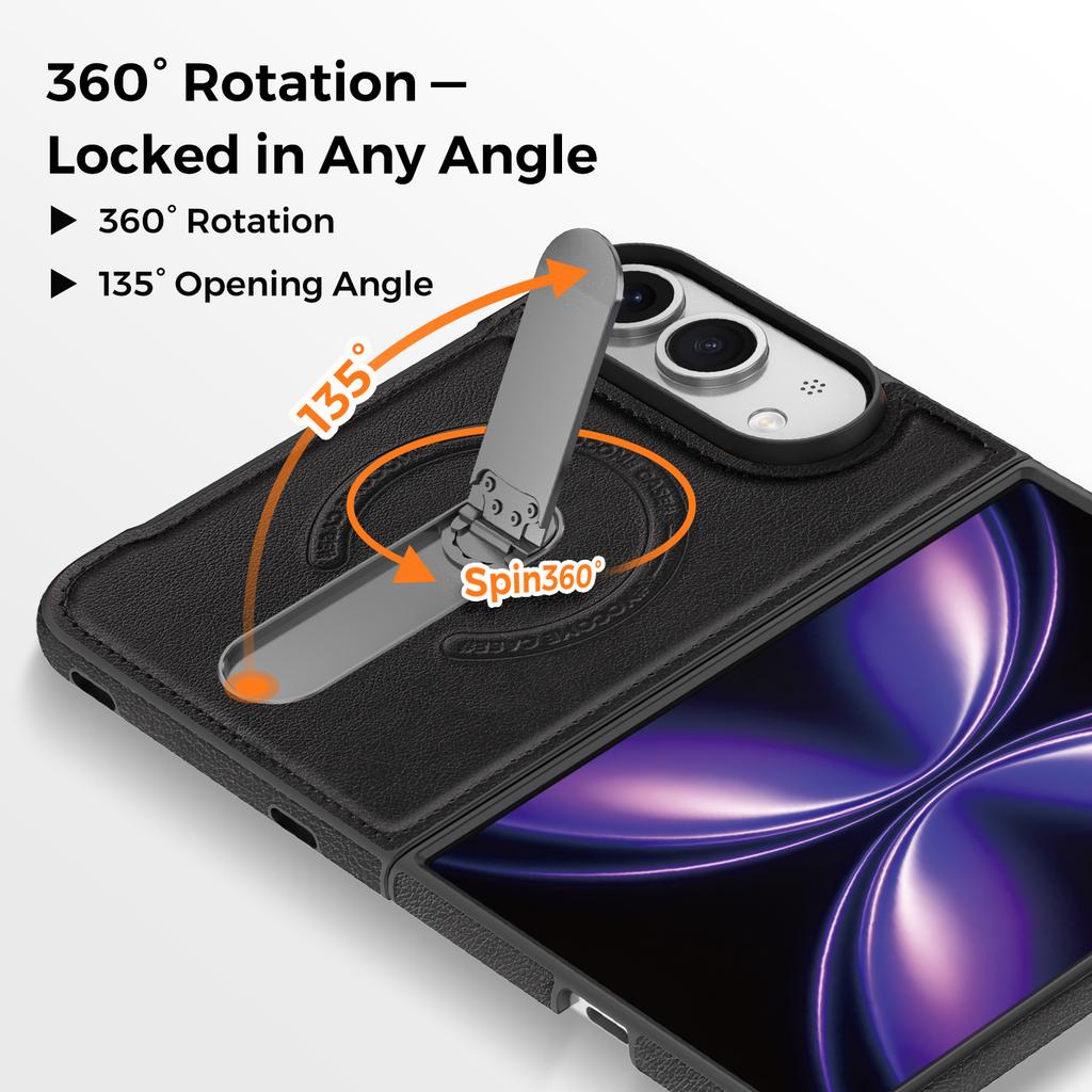 Magnetic Fold Bracket Phone Case For Iphone Duo Fold Leather 360° Rotating Stand For Magsafe Wireless Charging Back Cover