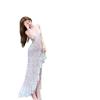 Celebrity Sexy Lace Deep V-neck Neck Dress Three-dimensional Flower Thin Ruffle Edge Split Fork