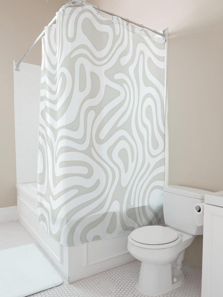 Elegant Minimalistisch Spiraalontwerp Waterdichte Douchegordijnstof Voor Badkamer Afscheiding Wit Beige Woondecoratie Oplossing