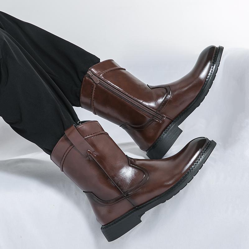 Fashion New Men Cowboy Boots Black Brown Side Zipper European and American Fashion Brand Chelsea Boots Knight Boots Size 38-46 Men Boots