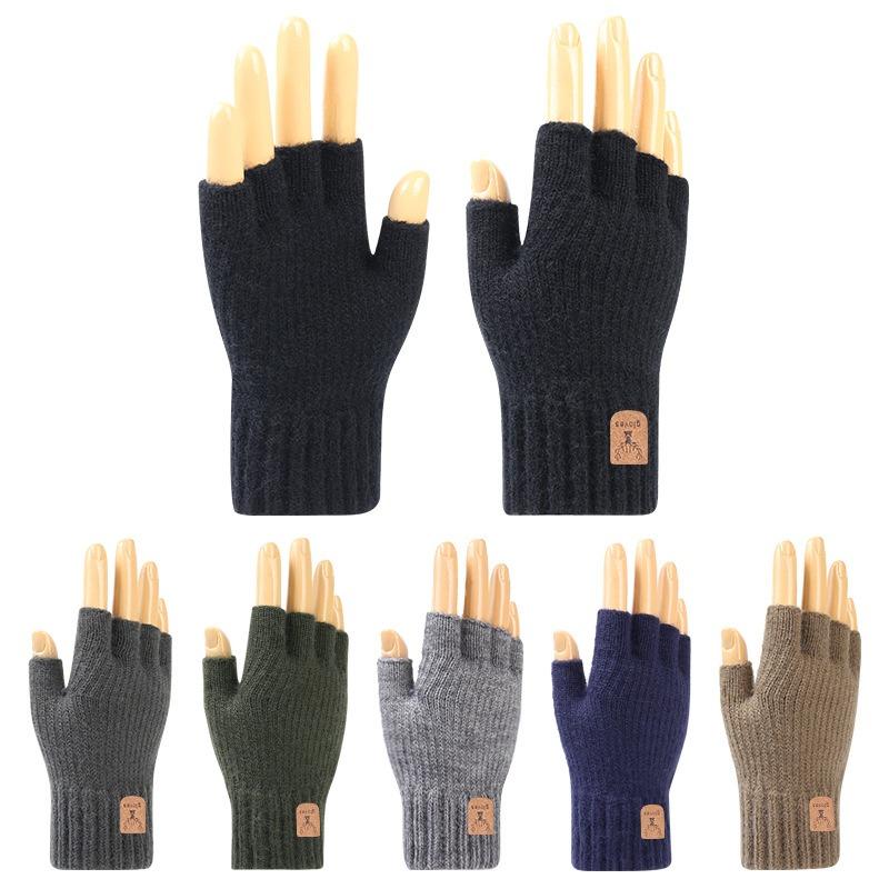 Knitted Wool Cold-proof Warm Gloves Men's Thickened Outdoor Riding Fleece Winter Gloves Can Be