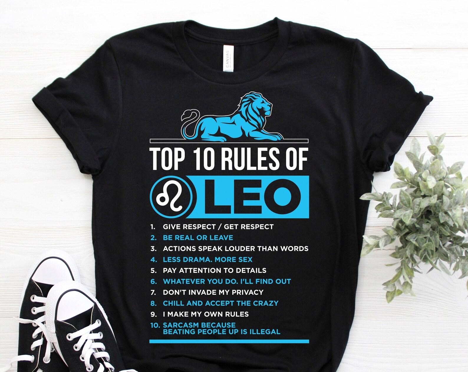 Top 10 Rules Of Leo Lion Facts Traits Horoscope Zodiac Astrological Sign Funny T-Shirt, Born On July 23 - August 22 Gifts, Birthday Present, 140