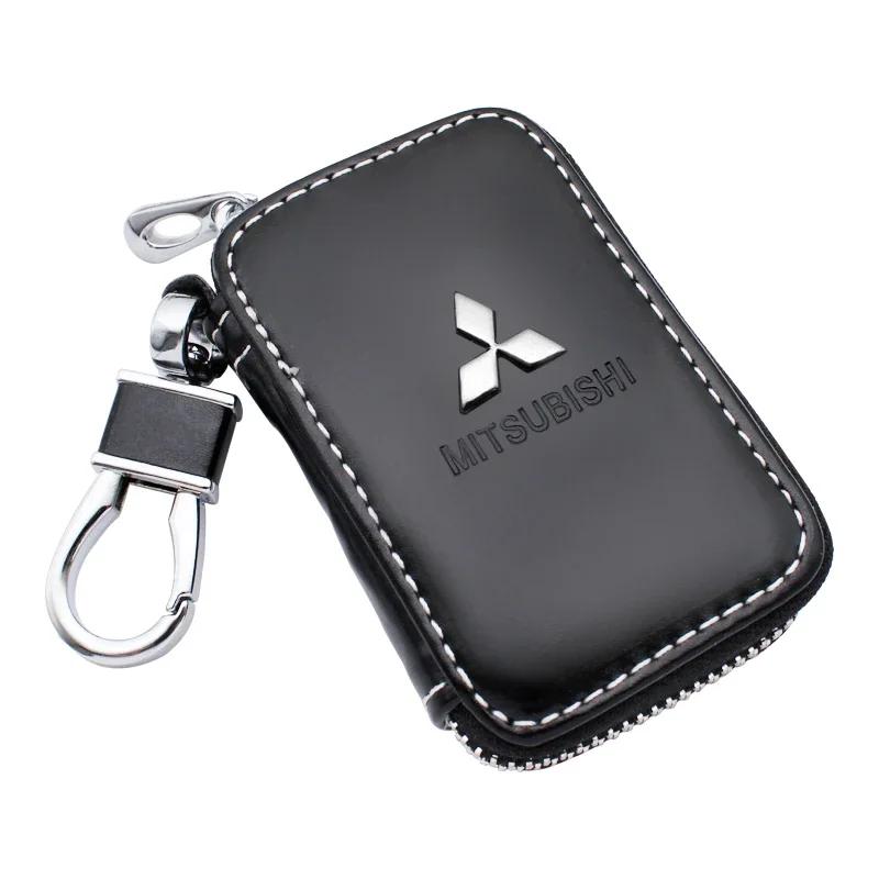 Leather Car Keychain Key Holder Bag Case Storage Bag for Mitsubishi Lancer 10 9 EX Outlander 3 ASX L200 Competition Car Styling