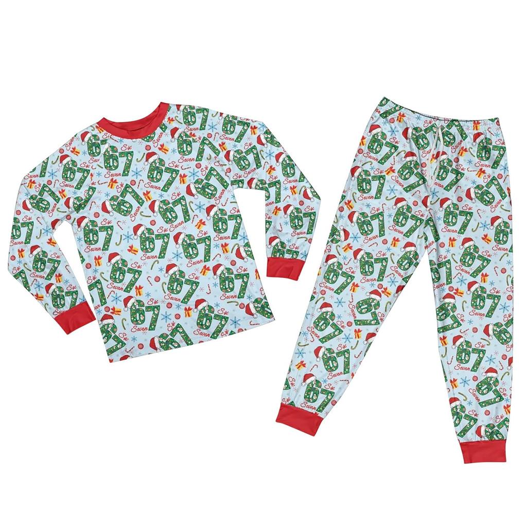 Children's Christmas Print Sets Pajamas Loungewear Outfits Family Matching Long Sleeve Tops+Pants Set