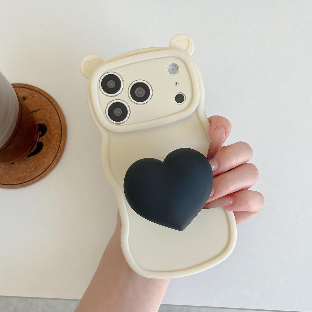 Love Bracket Applies To iPhone16Pro Max Apple 17 Mobile Phone Case 15/14 New Three-dimensional Bear Ears