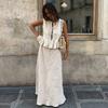 Cross-Border European and American Fashion Casual Suits for Women Amazon Solid Color Pleated Sleeveless Versatile Shirt and Skirt Set for Women
