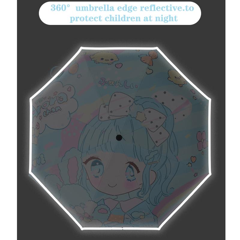 Umbrella Girl Cute Automatic Umbrella Reflective Stripe No Rebound secure Design Umbrella Block UV rays and resist windUmbrell