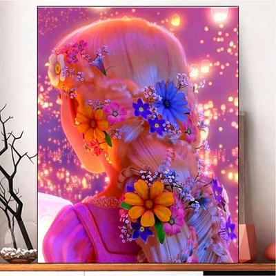 New 5DDIY Diamond Painted Colorful Dream Back Flower Girl Mosaic Jewelry Embroidery Girl Room Home Decoration Gift