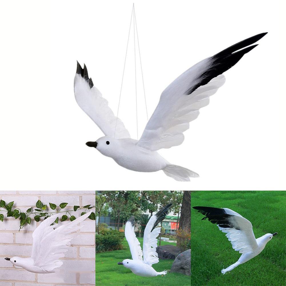 Artificial Feather Seagull Bird Artificial Flying Bird Figurine Home Yard Hallway Garden Hanging Ornament Fake Seagull Sculpture