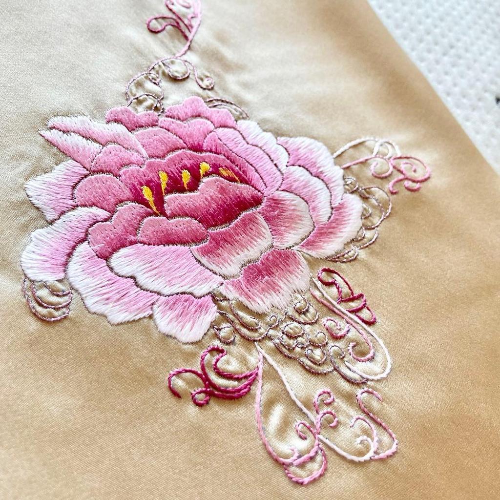 Used New Silk Stole, Peony Embroidery, Double Layer, Peony, Japanese Pattern