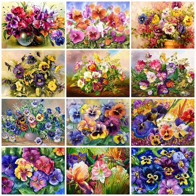 New Arrival Diamond Mosaic Pansy Full Square Round Embroidery Colorful Flower Mosaic Kits Decor For Home