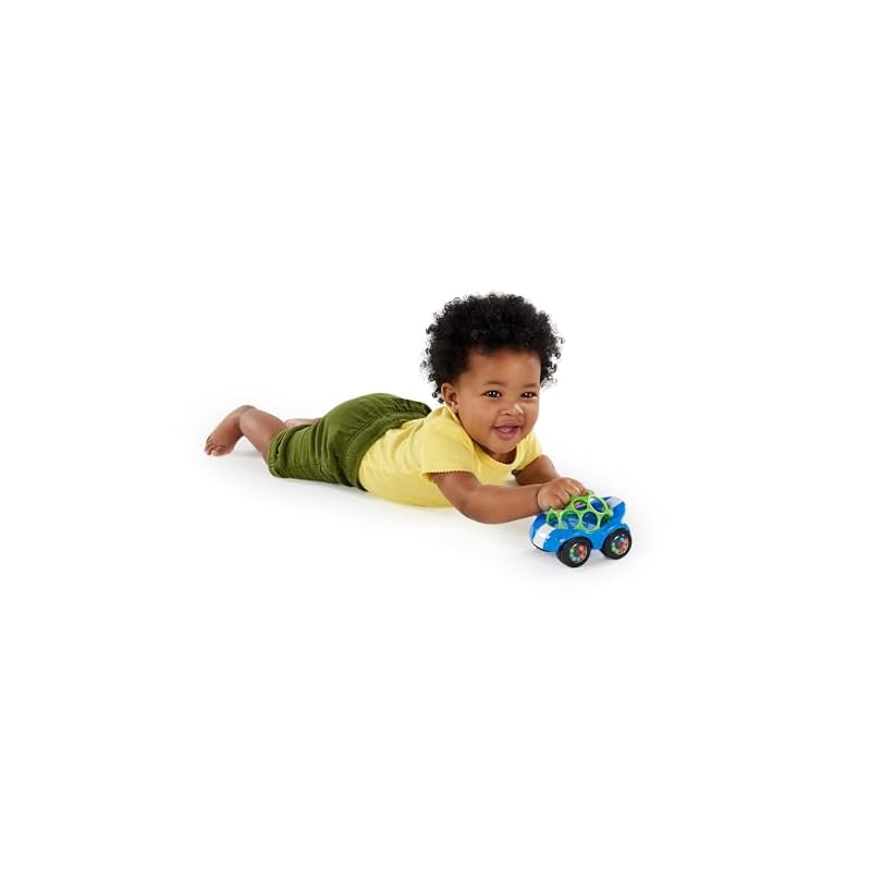 Bright Starts Oball Rattle & Roll [6 months+] Sports Car Stroller Toy, Teether, Rattle, Baby Shower Gift, Blue 81559