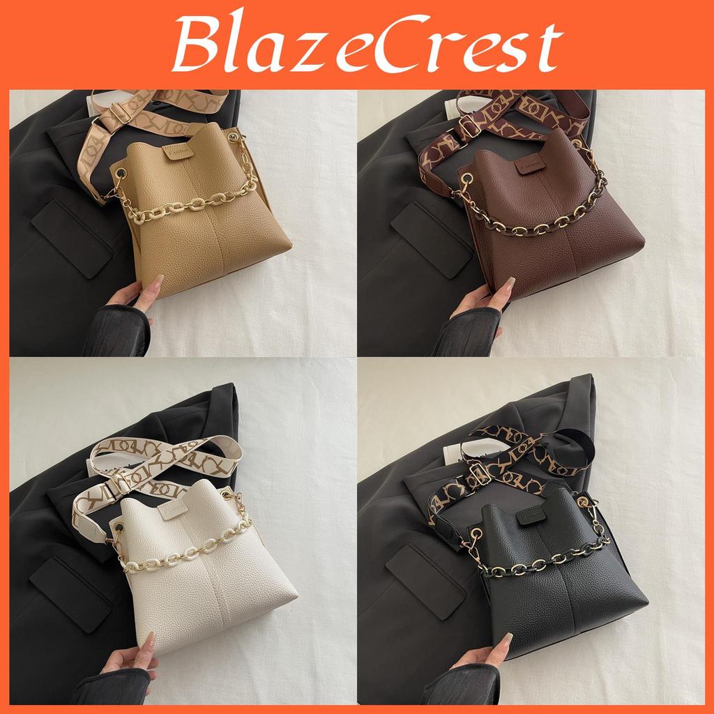 Pu Leather Small Bucket Bag For Women With Chain Details For Daily Use