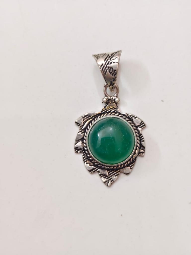 Green Onyx Pendant | 925 Sterling Silver, Handmade Round Gemstone Pendant.