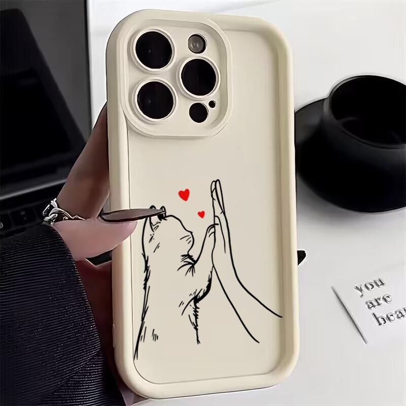 Coque de téléphone assortie pour couple Chat Chien Cœur Art Ligne Minimaliste pour Séries iPhone 17 16 15 14 13 12 11 Pro Max Plus
