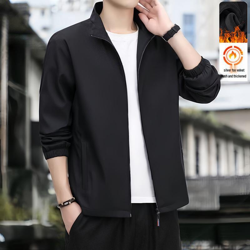 

Men s Black Autumn 2025 Casual Stand Collar Cardigan Hoodie for Middle-aged Adults 2XL (130-145 lbs)