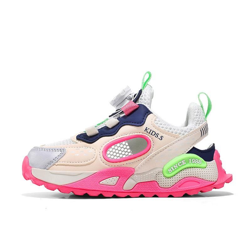 Kids Lightweight Basketball Sneakers Girls Boys Breathable Mesh Running Shoes With Rotating Buckle Closure