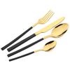 24pcs Black Gold Tableware Set Western Dinnerware Set Knife Forks Coffee Spoon Flatware Mirror Stainless Steel Kitchen Cutlery