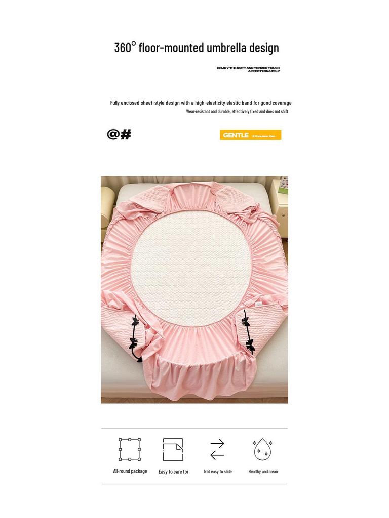 A-Grade Crinkled Double-Layer Bed Skirt & Cover: Non-Slip, Machine-Washable Mattress Protector