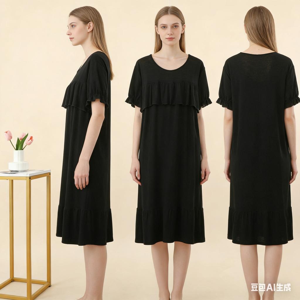 Women's Modal Round Neck Patchwork Sleep Dress Summer Loose Plus Size Casual Chic Loungewear Outdoor SleepWear Dress