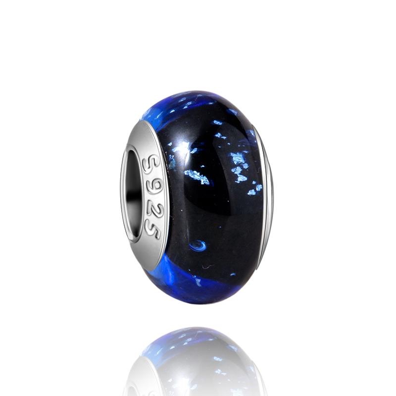  Charm Murano Vague Bleu Foncé Cuivré Coloré Compatible Bracelet Original Joli Charme Perles en Verre de Murano Fleur Rose Bijou