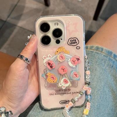 Grand Trou Rotatif Animal Convient pour Iphone15Pro Dessin Animé Max Apple 14 Étui de Téléphone Mobile 11 Femmes 12 Anti-Chute