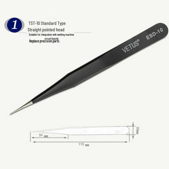 ESD Anti-static Stainless Steel Tweezers: High Precision Pointed, Straight, Round, Bent Head for DIY Electronic Accessories.
