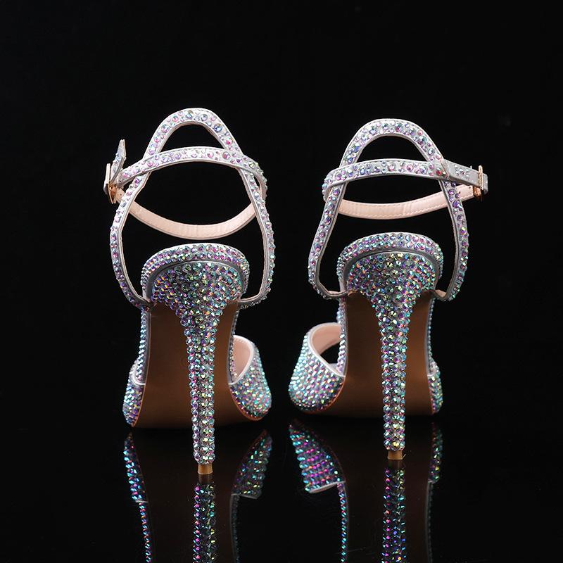 Fashion 2025New Style Rhinestone Sequined Peep Toe Women Gladiator Sandals Summer Elegant High Heels Crystal Wedding Banquet Bridal Shoe