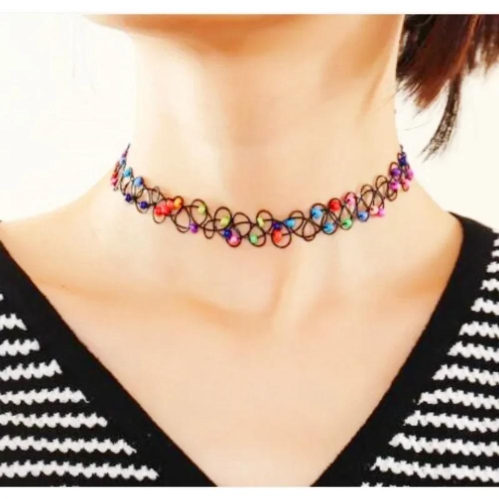 Vintage Elastic Braided Fish Thread Choker Gothic Colorful Necklace Fashion Punk Jewelry Gift for Women Girls