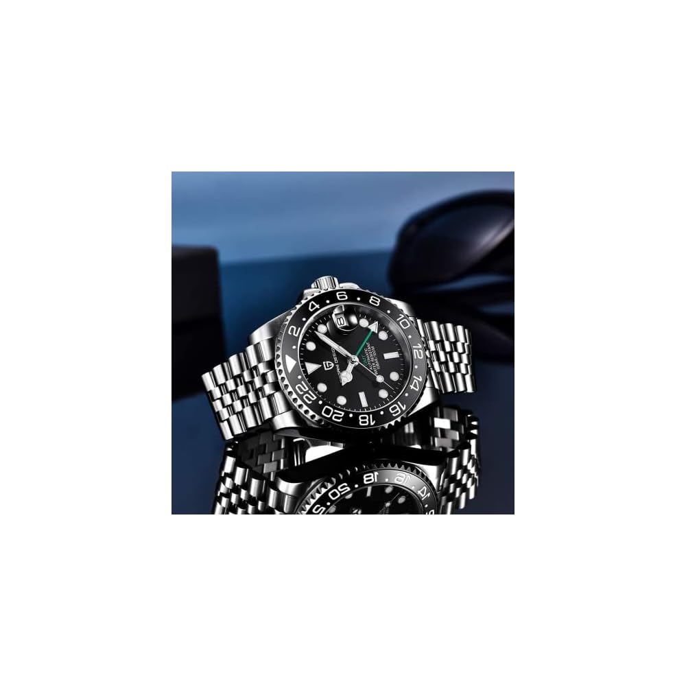 Pagani Design Men's Automatic Diver's Watch GMT Hand Stainless Steel Case Waterproof Ceramic Bezel Sapphire Glass Black PD-1662