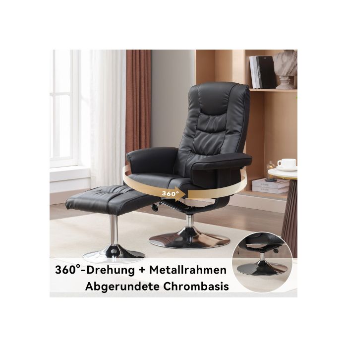 Massage Armchair with PU Padding and Footrest, Equipped with a Footrest with a 5-point Massage Mechanism, Black