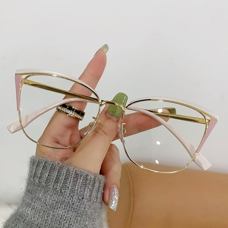 Cat Eye Anti Blue Light Reading Glasses Women Brand Designer Double Colors Metal Frame Fashion Pink Optical Eyeglasses Spectacle