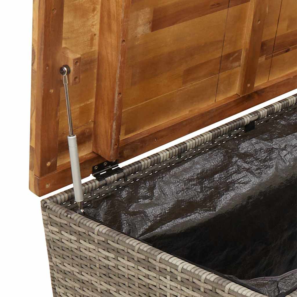 Garden Storage Box Gray 110x55x63 cm Poly Rattan Acacia Wood