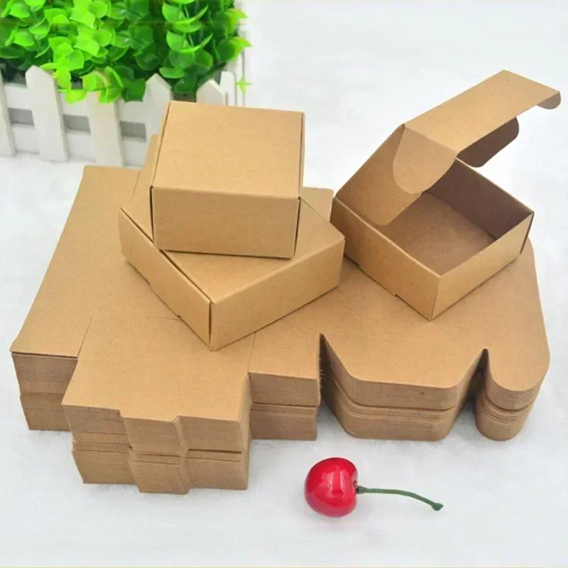 50pcs Paper Jam Packaging Box Cowhide Color Jewelry Candy Packing Fold Aircraft Boxes Durable Strong Packaging Box with Lid