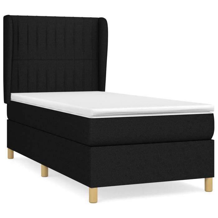 3128647 vidaXL Lit à sommier tapissier avec matelas Noir 90x190 cm Tissu