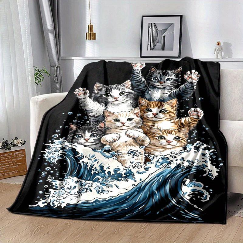 1 Stück leichte Flanelldecke mit Katzenmuster, bequeme und warme Decke, für Camping, Schlafsofa, Couch, Büro, geeignet als Geschenkdecke