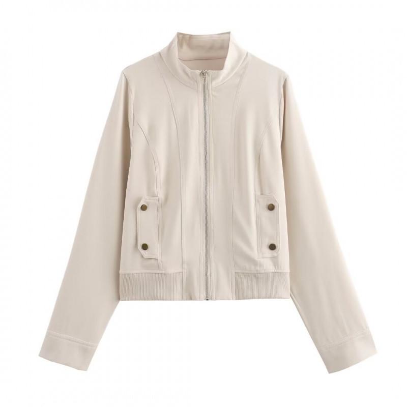 

2024 Женская приталенная куртка на молнии - Горячий модный тренд Large белый/кремовый