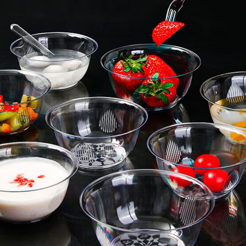 Outdoor Transparent Plastic Dessert Bowls, 400ml, 50-Pack