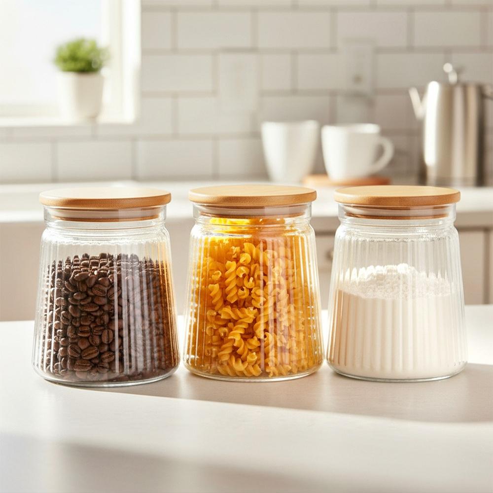 Glass Containers for Loose Products with Lid and Seal 700 Ml 3 Pcs.