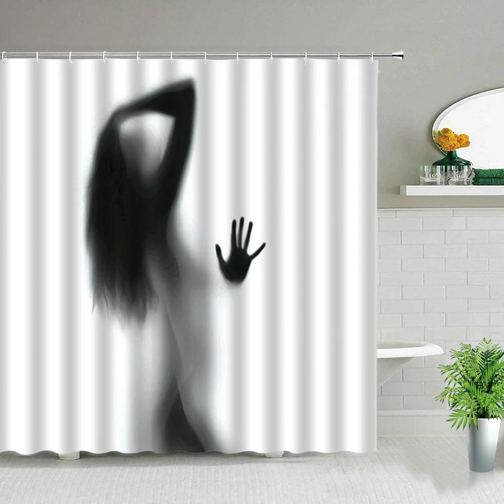 Sexy Woman Buttocks Printing Shower Curtains Sunlight Beach Girl Landscape Bathroom Decor Fabric Washable Bath Screen With Hooks