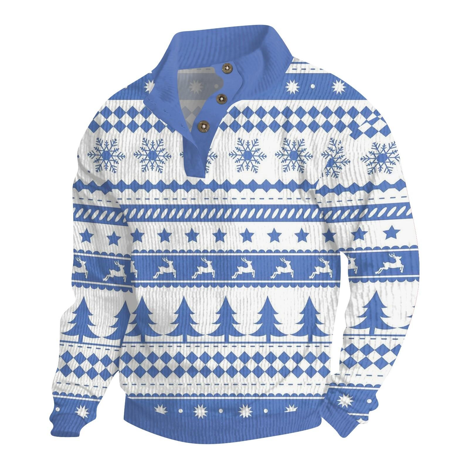 

Мужская рождественская хлопковая рубашка-пуловер с длинным рукавом для активного отдыха, винтажная вельветовая рубашка с воротником-стойкой и пуговицами, повседневная толстовка с рождественским принтом S синий