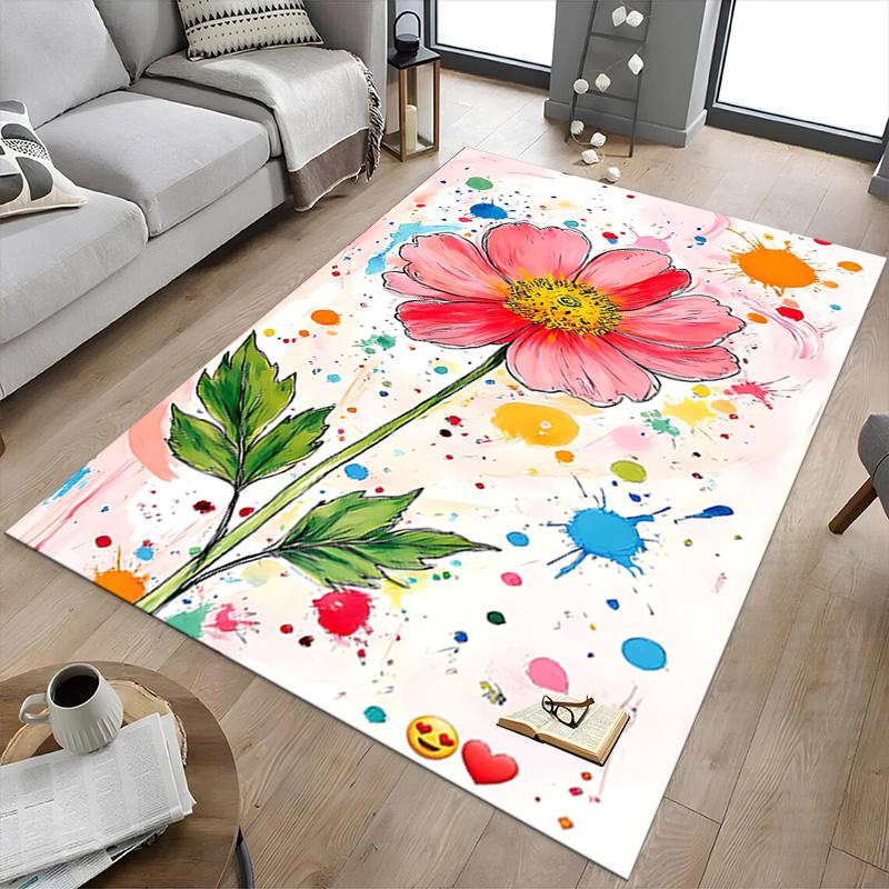 1 Stück Blumenkunstwerk Teppich Weiche Flanell-Bodenmatte für Wohnzimmer, Schlafzimmer und Teppich, Bodenmatte unter Sofatisch, Dekorativer Teppich q30