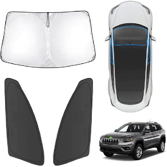Karltys 3PCS Front And Side Windshield Sun Shade For 2015-2024 2025 Jeep Renegade, Reflective Window Sunshade Fit Renegade, Foldable Sun Shield Sun
