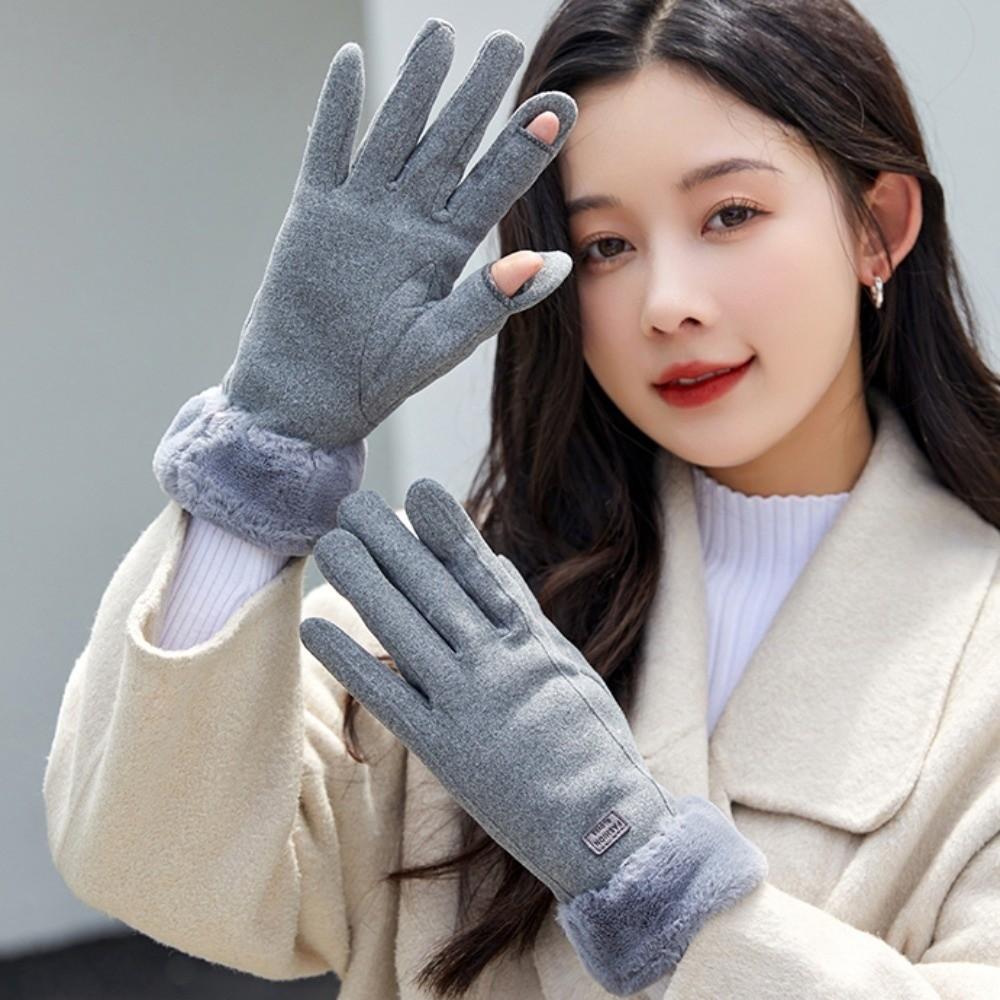 Faux Rabbit Fur Women Anti-cold Mittens Soft Plush Thickened Gloves 2 Finger Flip Gloves Skiing