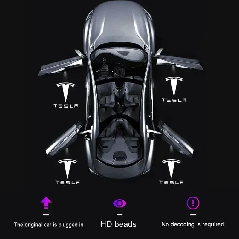 Car Sticker 2025 Hot 2 Pieces 3D For Tesla Model 3 S Y X LED Car Door Welcome Light Logo Projector Lamp Laser Lamp Ghost Shadow