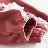 Winter Baby Girls' Cute Lace Lantern Sleeve Fleece Top & Long Pants Korean Style Two-Piece Set